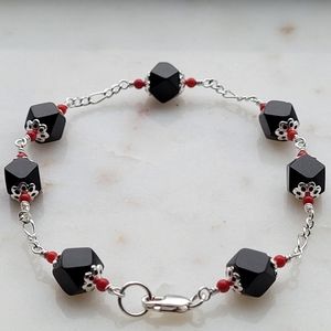 Bracelet Sterling Silver  925 with Azabache Real (6mm) y Coral(2mm)